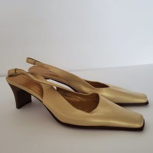 Vintage Pitti Linea golden leather sling-back, size 38